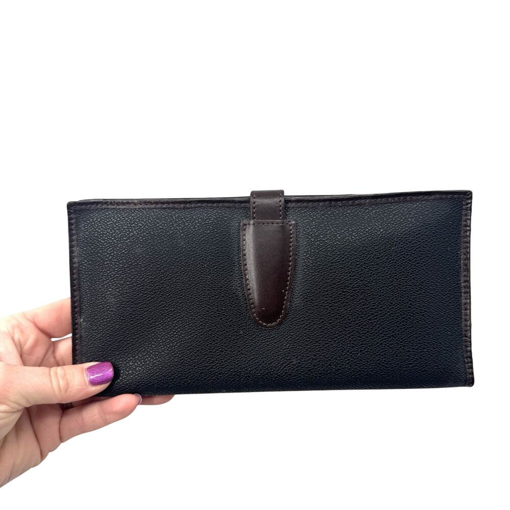 Mulholland Bifold Passport Cover Ticket Pouch Brown Black Pebble Leather NWT